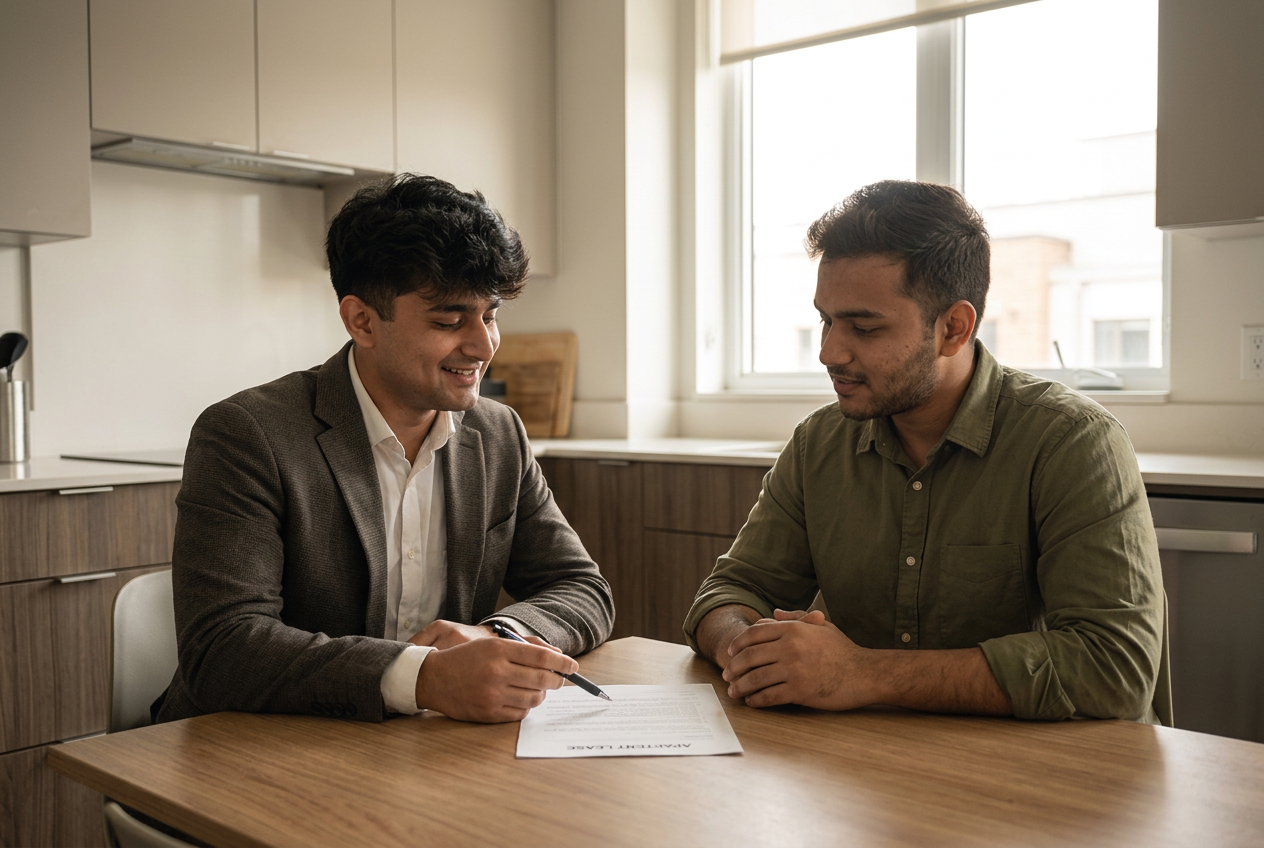 A student reviewing financial paperwork with a mentor